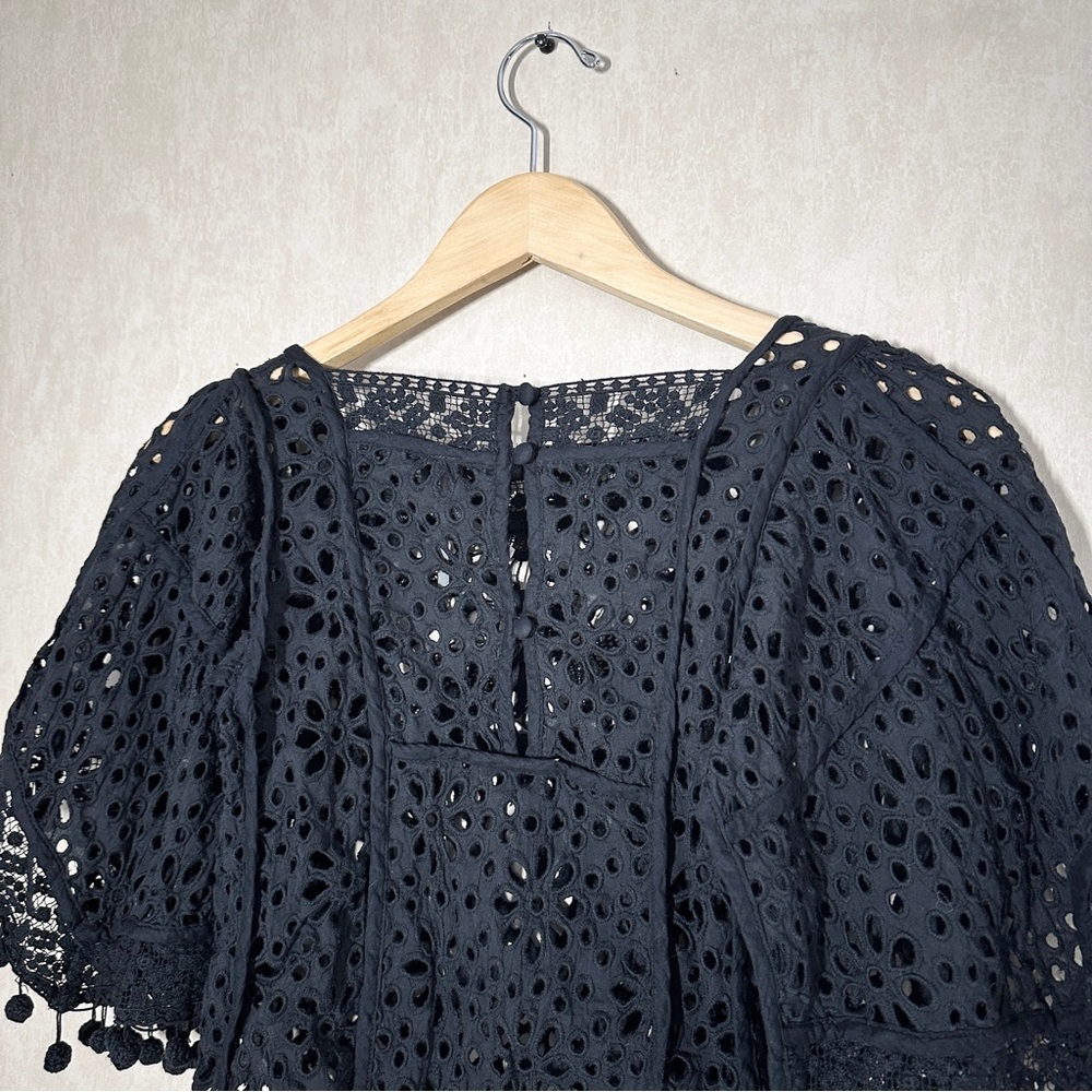 Anthropologie Black Eyelet Lace Cropped Blouse - Picture 9 of 15
